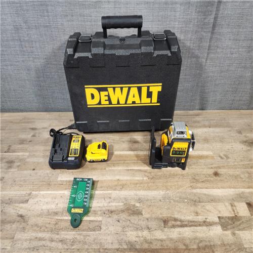 HOUSTON LOCATION - AS-IS DEWALT 12V MAX Lithium-Ion 100 ft. Green Self-Leveling 3-Beam 360 Degree Laser Level with 2.0Ah Battery  Charger and Case