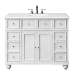 DALLAS LOCATION - AS-IS HAMPTON HARBOR 44 in. W x 22 in. D x 35 in. H Single Sink Freestanding Bath Vanity (WHITE & WHITE MARBLE TOP) (4 CASES)