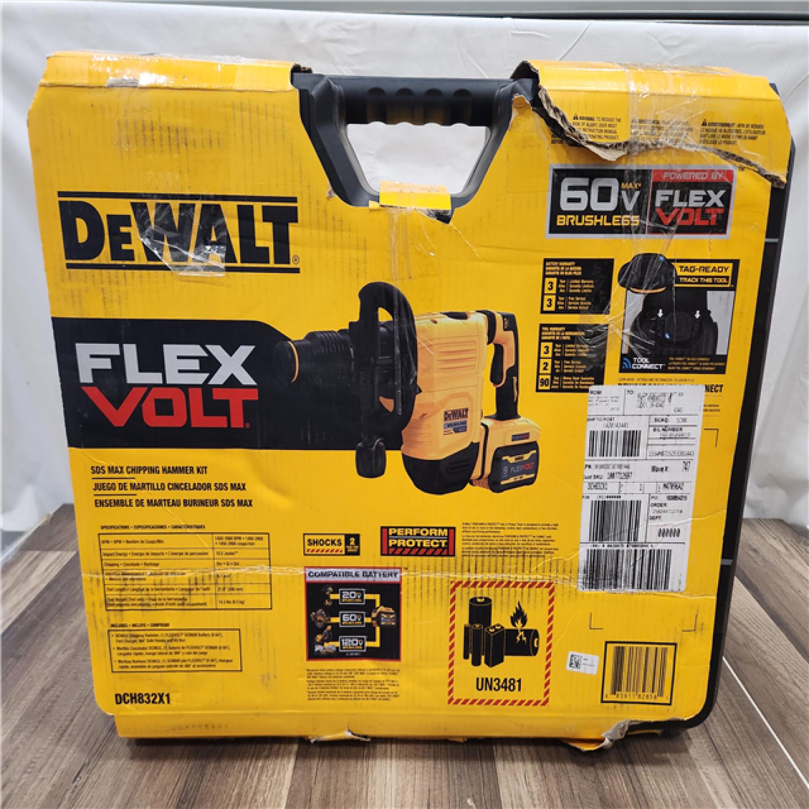 AS-IS- FLEXVOLT 60V Lithium-Ion Cordless SDS MAX 3/4 in. Chipping Hammer Kit with 9.0Ah Battery  Charger and Kit Box