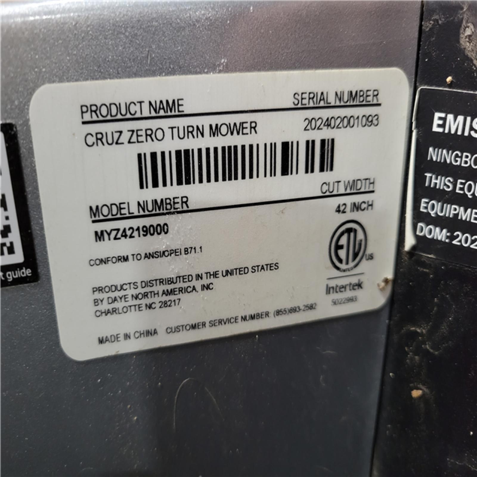 CALIFORNIA AS-IS CRUZ ZERO TURN MOWER