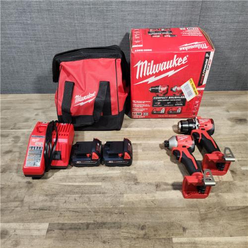 HOUSTON LOCATION - AS-IS Milwaukee M18 18V Lithium-Ion Brushless Cordless Compact Drill/Impact Combo Kit (2-Tool) W/(2) 2.0 Ah Batteries, Charger & Bag