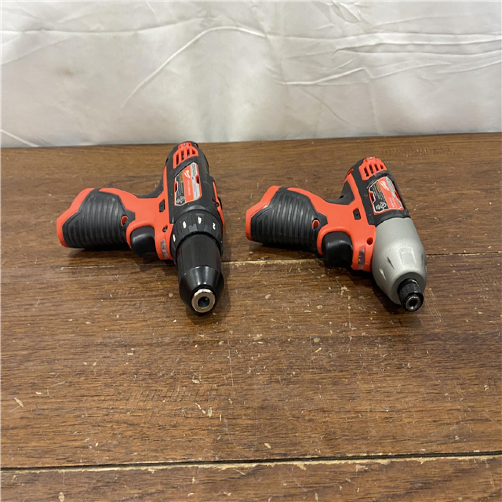 AS-IS Milwaukee 2494-22 M12 Cordless Combination 3/8  Drill / Driver and 1/4  Hex Impact Driver Dual Power Tool Kit (2 Lithium Ion Batteries  Charger  and B