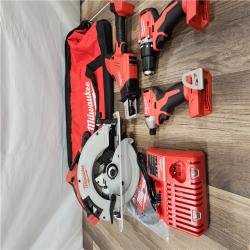 AS-IS Milwaukee M18 18-Volt Lithium-Ion Brushless Cordless Combo Kit (4-Tool) with 2-Batteries, 1-Charger and Tool Bag