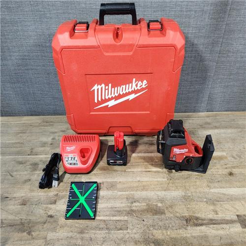 HOUSTON LOCATION - AS-IS Milwaukee-3632-21 M12 Green Beam Laser 360° 3-Plane Kit