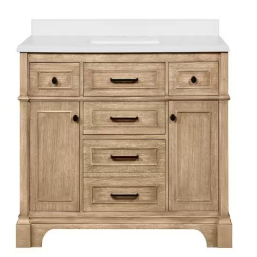 DALLAS LOCATION - Home Decorators Collection Melpark 48 in. W x 22 in. D x 34 in. H Single Sink Bath Vanity in Antique Oak with White Engineered Marble Top