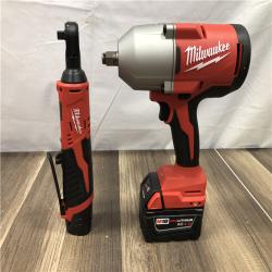 AS-IS Milwaukee 12/18V Lithium-Ion Cordless 3/8 in. Ratchet and 1/2 in. High Torque Impact Wrench with Friction Ring Combo Kit