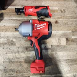 HOUSTON LOCATION - AS-IS Milwaukee 12/18V Lithium-Ion Cordless 3/8 in. Ratchet and 1/2 in. High Torque Impact Wrench with Friction Ring Combo Kit
