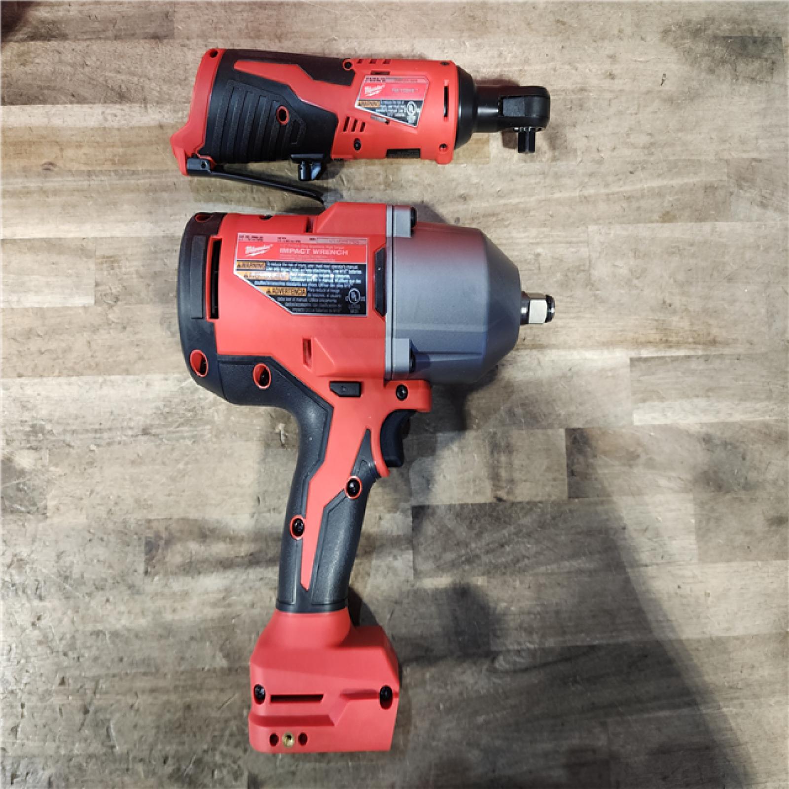 HOUSTON LOCATION - AS-IS Milwaukee 12/18V Lithium-Ion Cordless 3/8 in. Ratchet and 1/2 in. High Torque Impact Wrench with Friction Ring Combo Kit