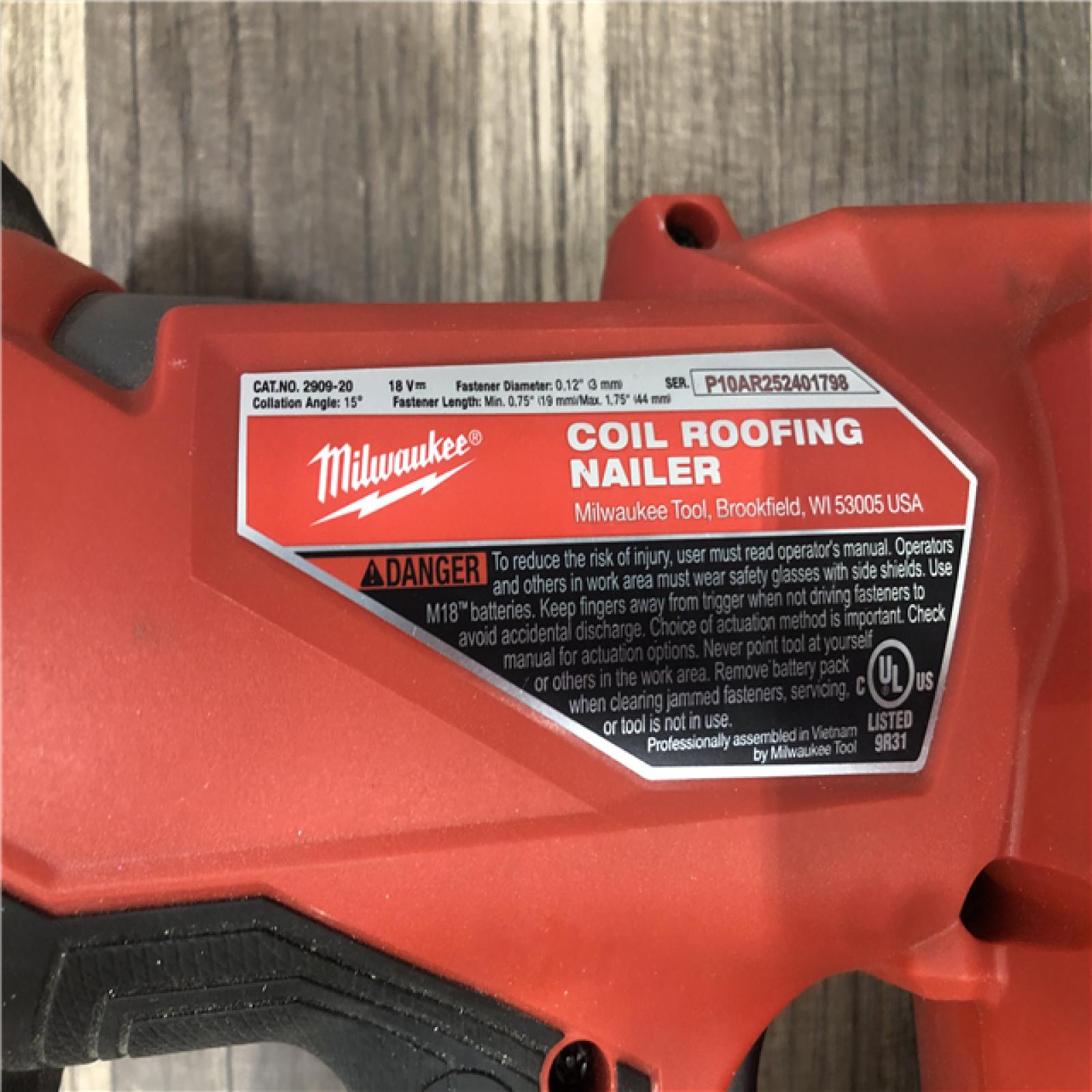 AS-IS Milwaukee FUEL 18-Volt Lithium-Ion Brushless Cordless Coil Roofing Nailer (Tool Only)