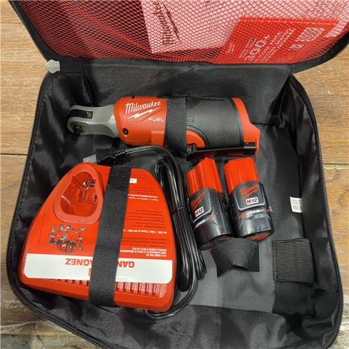 AS-IS Milwaukee M12 FUEL 12V Lithium-Ion Brushless Cordless High Speed 1/4 in. Ratchet Kit w/(2) Batteries, Charger and Bag