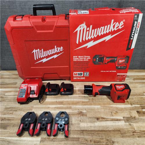 HOUSTON LOCATION - AS-IS Milwaukee 18V Lithium-Ion Cordless Short Throw Press Tool with 3 PEX Crimp Jaws Kit