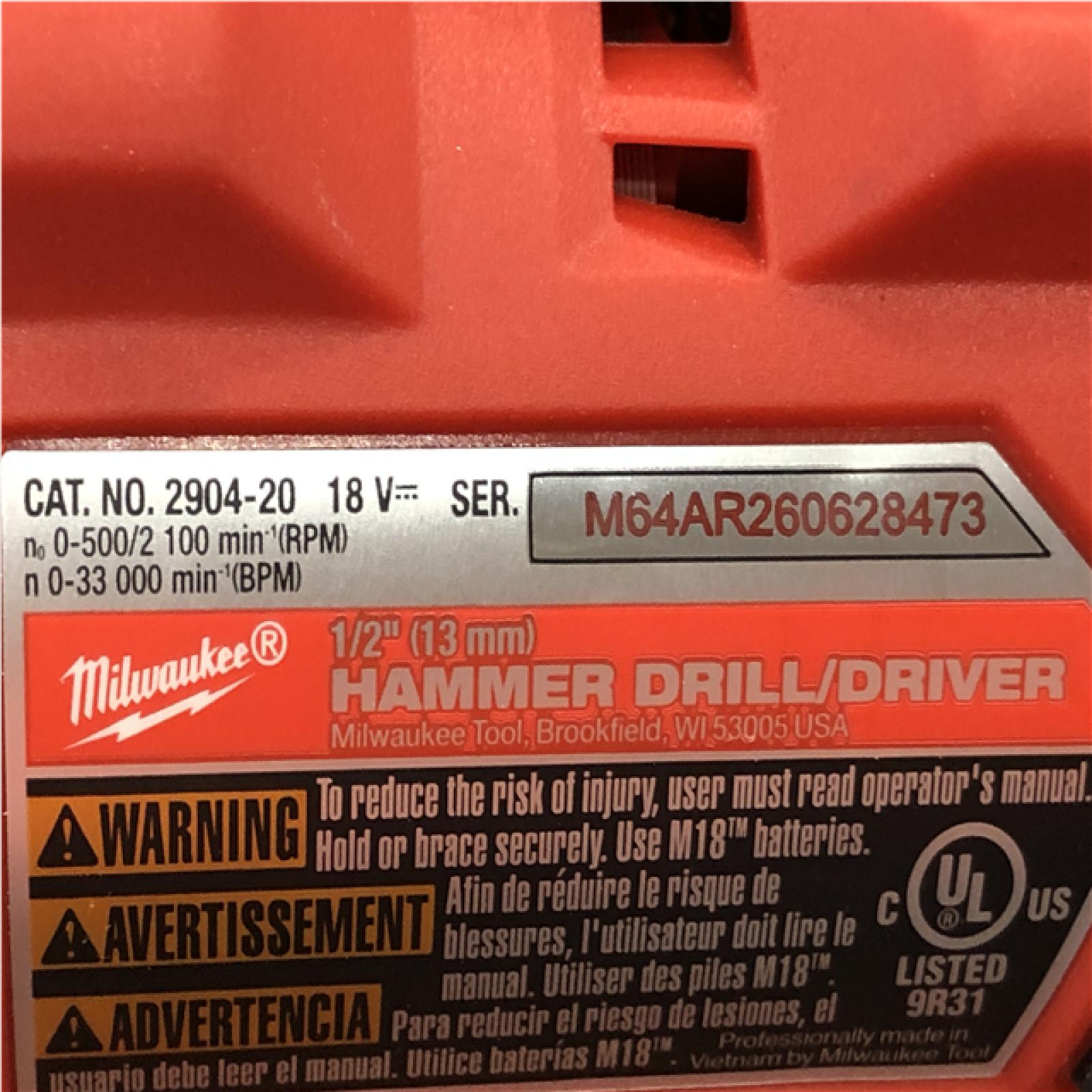 AS-IS Milwaukee FUEL 18V Lithium-Ion Brushless Cordless 1/2 in. Hammer Drill/Driver (Tool-Only)