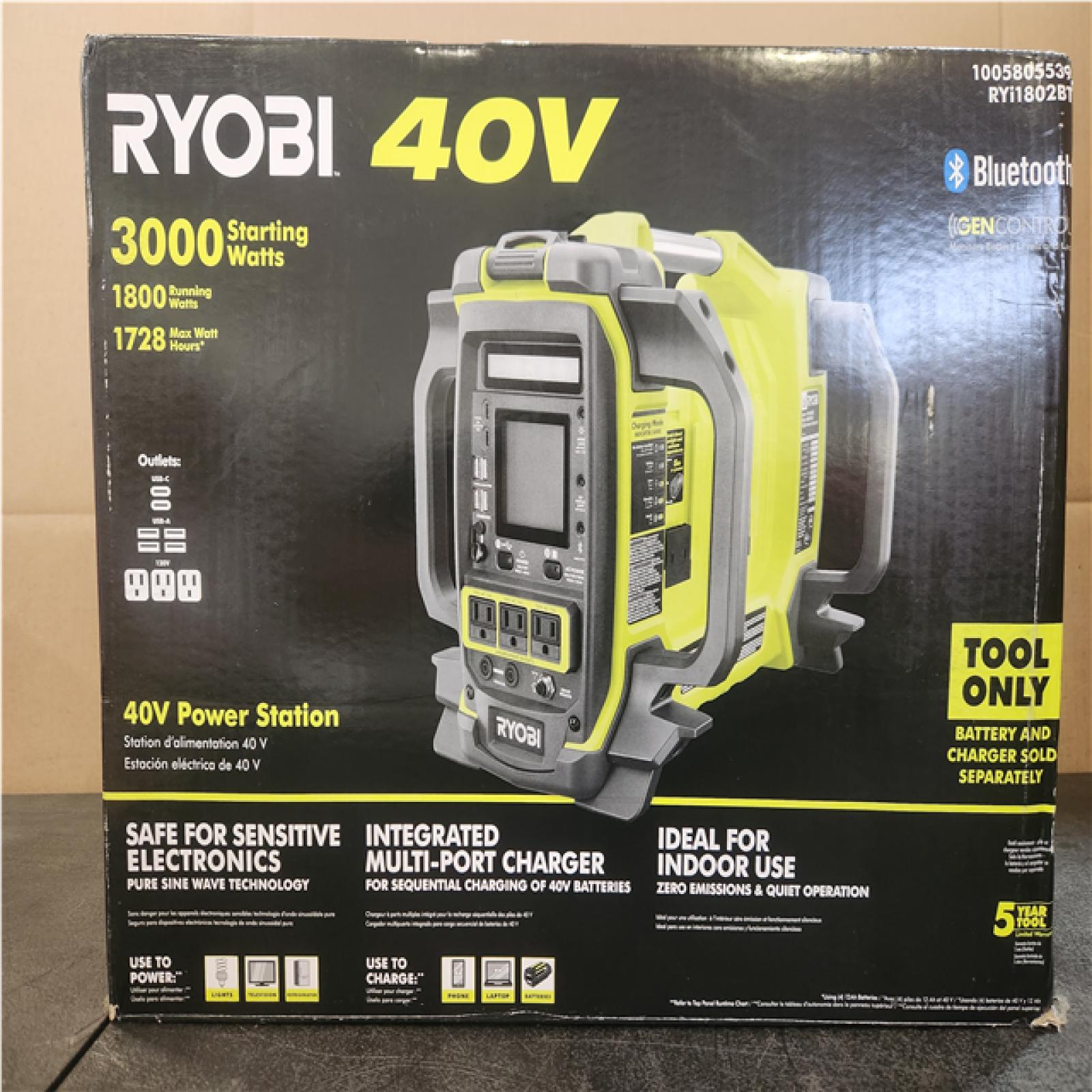 Phoenix NEW RYOBI 40V 1800-Watt Portable Battery Inverter Power Station and 4-Port Charger (Tool Only)
