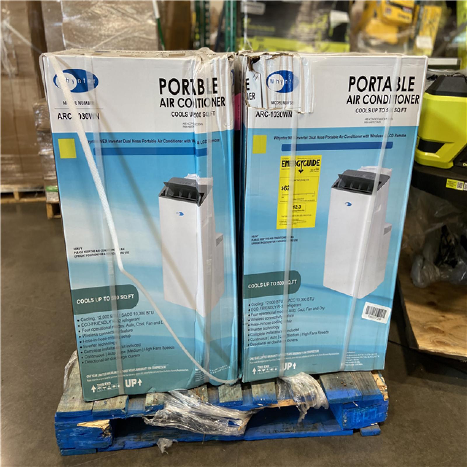 DALLAS LOCATION - Whynter ARC-1030WN 12,000 BTU (10,000 BTU SACC) NEX Inverter Dual Hose Cooling Portable Air Conditioner, Dehumidifier, and Fan with Smart Wi-Fi, Up to 500 sq ft in White (4 UNITS)