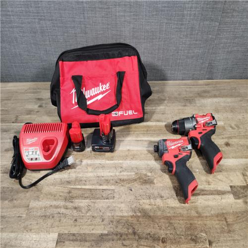 HOUSTON LOCATION - AS-IS Milwaukee FUEL 12-Volt Lithium-Ion Brushless Cordless Hammer Drill and Impact Driver Combo Kit