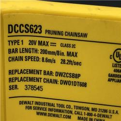 AS-IS DEWALT 20V MASAX 8 in. Brushless Cordless Battery Powered Pruning Chainsaw (Tool Only)