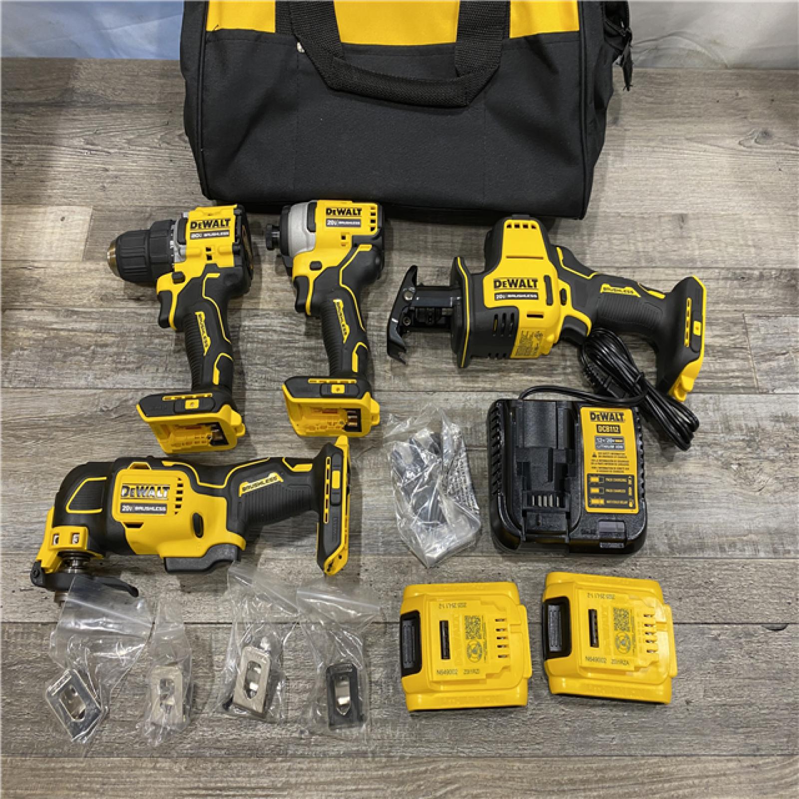 AS-IS DEWALT ATOMIC 20-Volt Lithium-Ion Cordless Brushless (4-Tool) Combo Kit