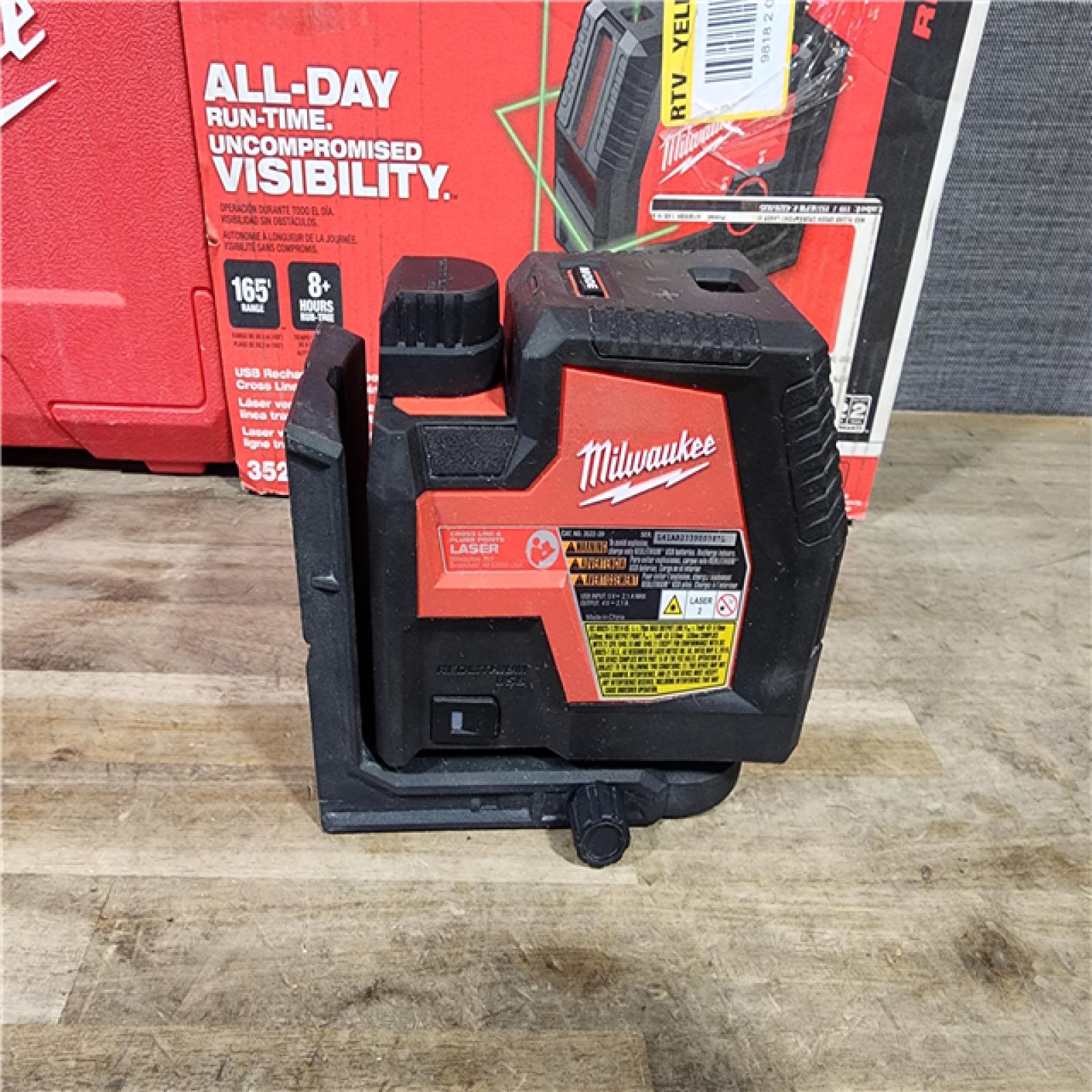 HOUSTON LOCATION - AS-IS Milwaukee-3522-21 Green Beam Laser Cross Line Plumb Point Rechargeable USB Kit