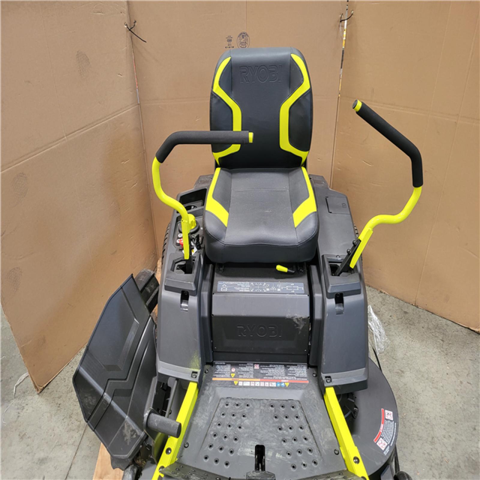 CALIFORNIA AS-IS RYOBI ZE3 80V HP BRUSHLESS BATTERY CORDLESS ELECTRIC 42 IN. ZERO TURN RIDING LAWN MOWER W TRAILER ATTACHMENT AND BAGGER