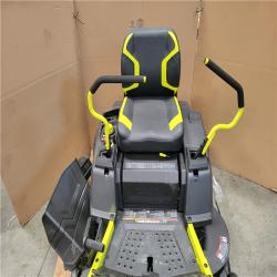 CALIFORNIA AS-IS RYOBI ZE3 80V HP BRUSHLESS BATTERY CORDLESS ELECTRIC 42 IN. ZERO TURN RIDING LAWN MOWER W TRAILER ATTACHMENT AND BAGGER