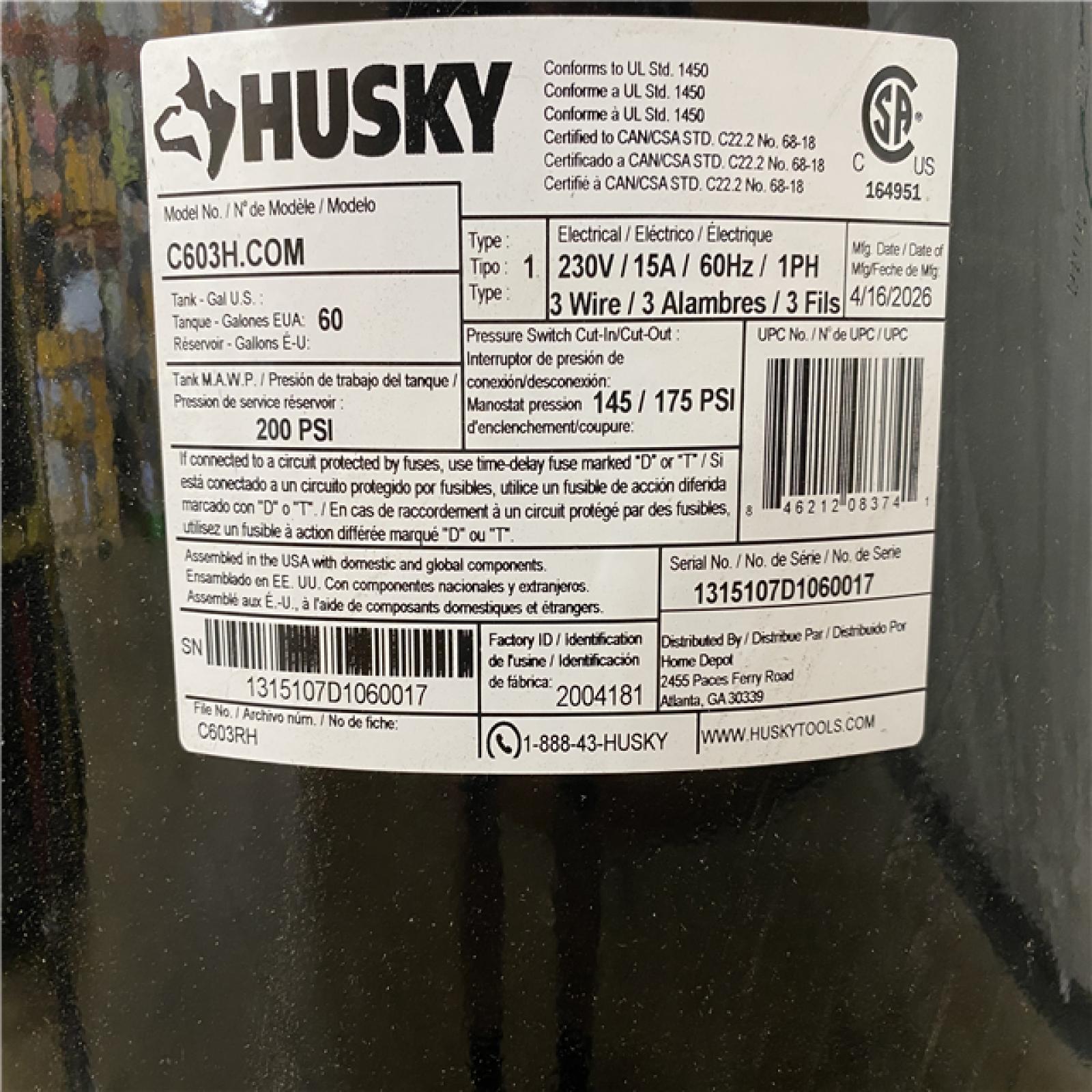 Houston Location AS IS Husky Compressor Duty Motor