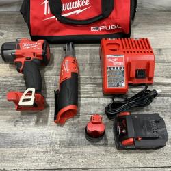 AS-IS Milwaukee FUEL 18V Cordless Mid Torque 1/2 in. Impact Wrench w/ 12 FUEL 3/8 in. Ratchet Combo Kit