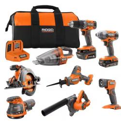 NEW! - RIDGID 18V Cordless 8-Tool Combo Kit with 2Ah MAX Output Battery  4Ah MAX Output Battery  Charger  and Tool Bag