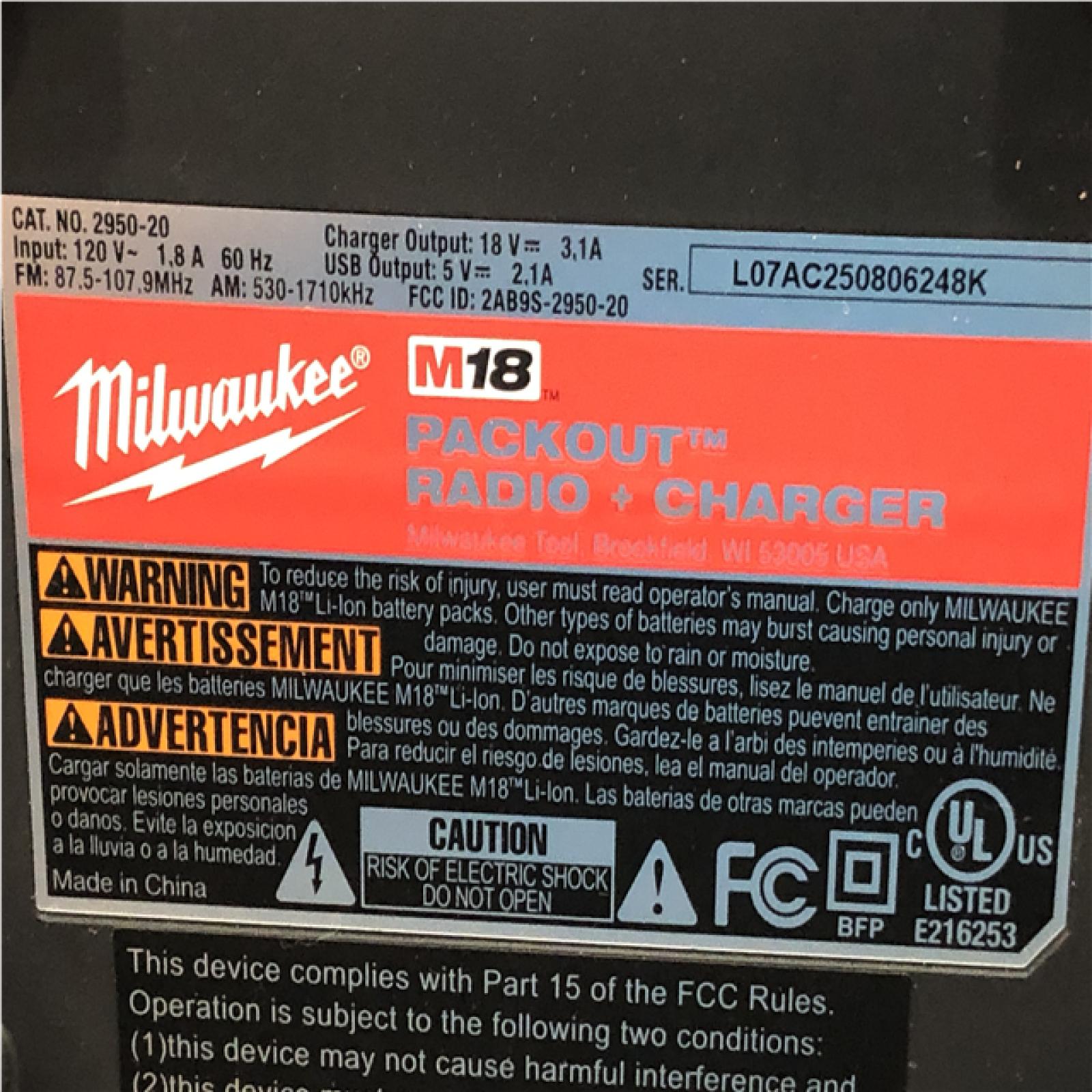 AS-IS Milwaukee Lithium-Ion Cordless PACKOUT Radio/Speaker with Built-In Charger