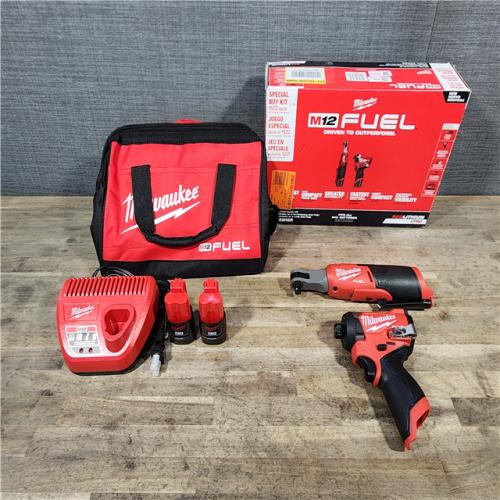 HOUSTON LOCATION - AS-IS Milwaukee 3453-22HSR M12 FUEL 12V Lithium-Ion Cordless 3/8 in. Ratchet and 1/4 in. Impact Driver Kit
