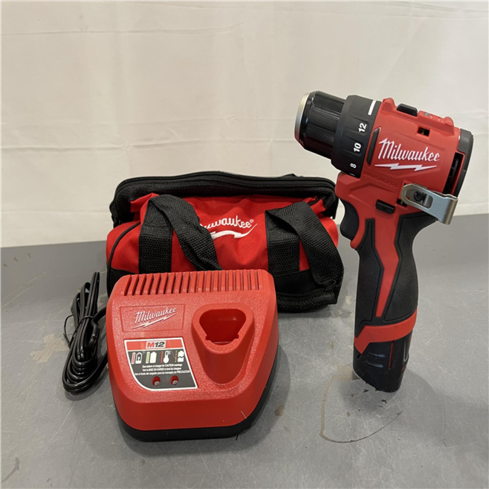 AS-IS - Milwaukee M12 12V 3/8 in. Brushless Cordless Drill/Driver Tool Kit