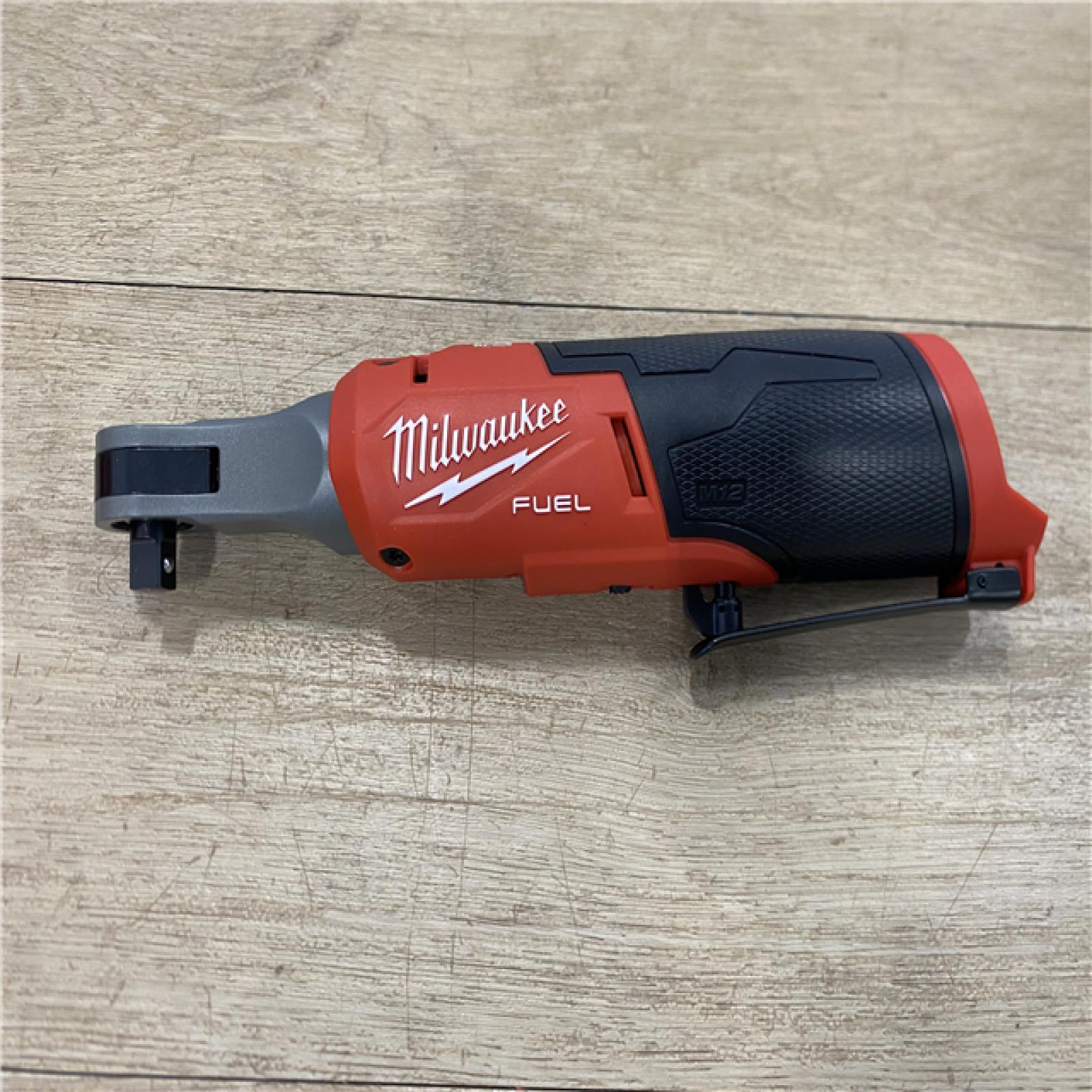AS-IS Milwaukee M18 FUEL 18V Cordless Mid Torque 1/2 in. Impact Wrench W/ M12 FUEL 3/8 in. Ratchet & Battery/Charger Combo Kit