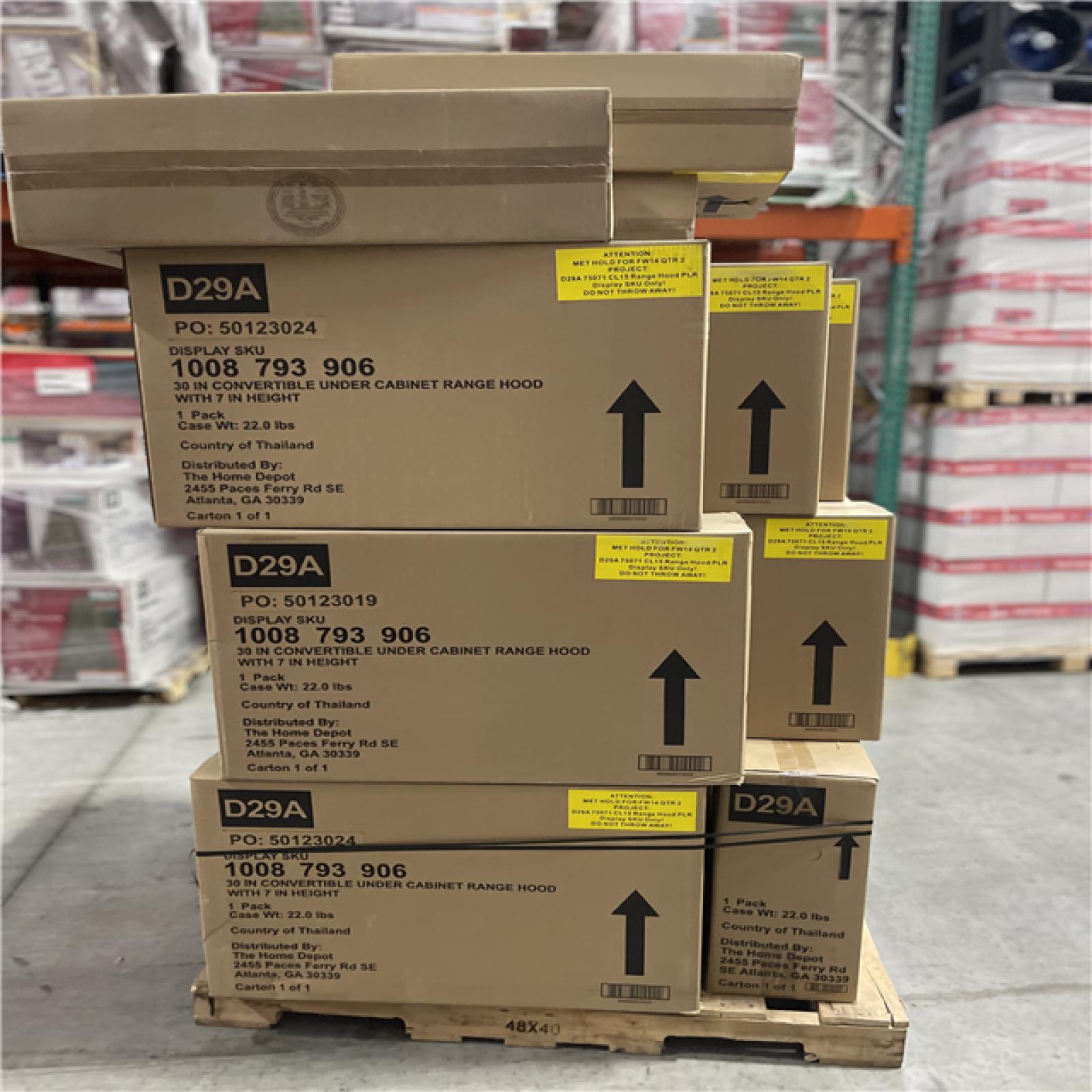 DALLAS LOCATION- 30 RANGE HOOD (DISPLAY ONLY) NO MOTOR!PALLET- (18 UNITS)