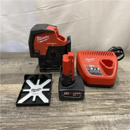 AS-IS Milwaukee 12-Volt Lithium-Ion Cordless Green 125 ft. Cross Line and Plumb Points Laser Level Kit