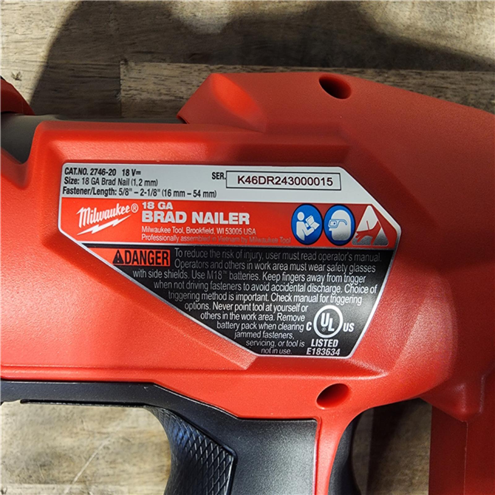 HOUSTON LOCATION - AS-IS (APPEARS LIKE NEW) Milwaukee M18 Fuel 18V Brushless 18-Gauge Brad Nailer 2746-20 (Bare Tool)