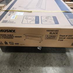 Phoenix NEW Husky 62 in. W x 24 in. D 2-Drawer Adjustable Height Black Workbench Table with Solid Wood Top (SEALED)