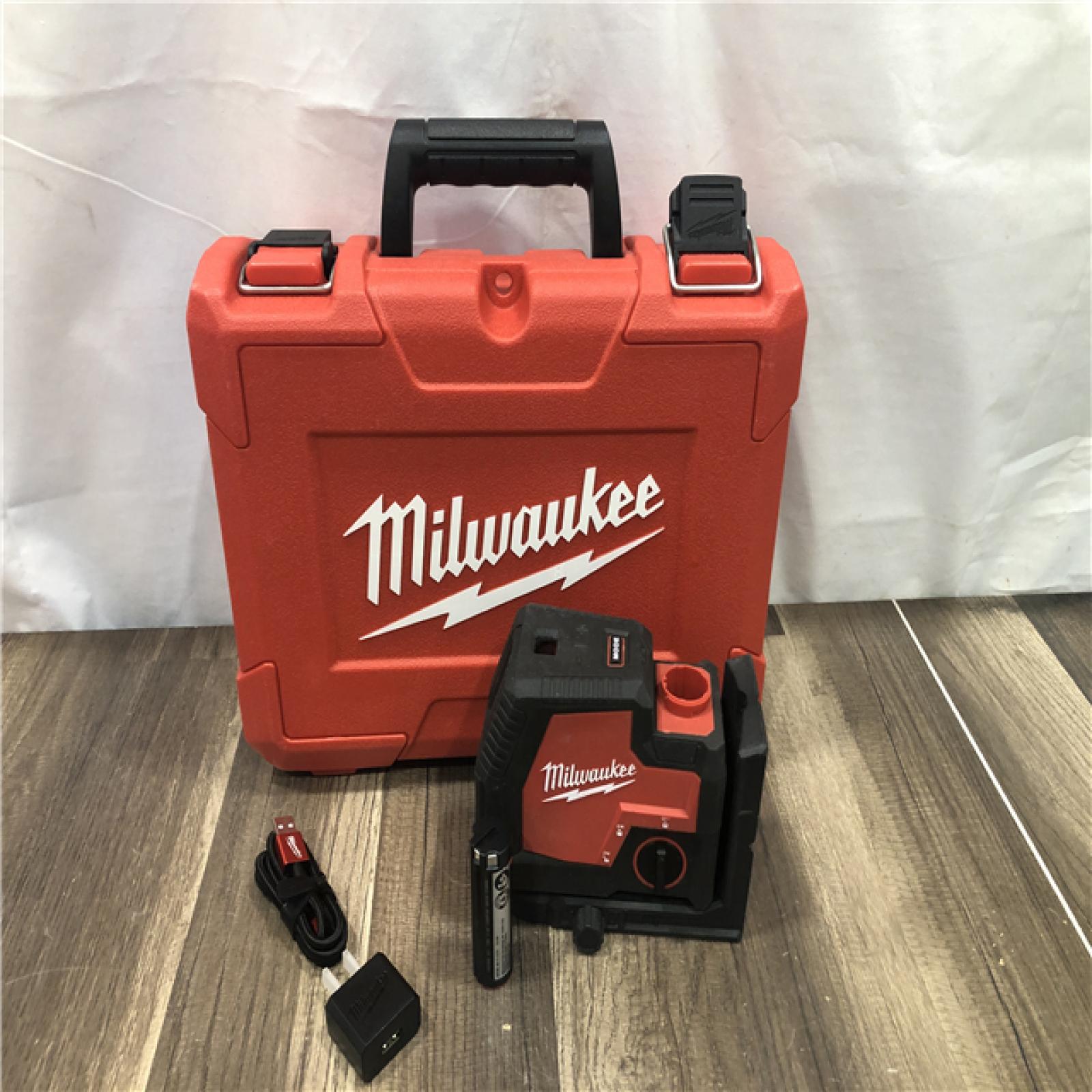 AS-IS Milwaukee Green 100 ft. Cross Line and Plumb Points Rechargeable Laser Level Kit
