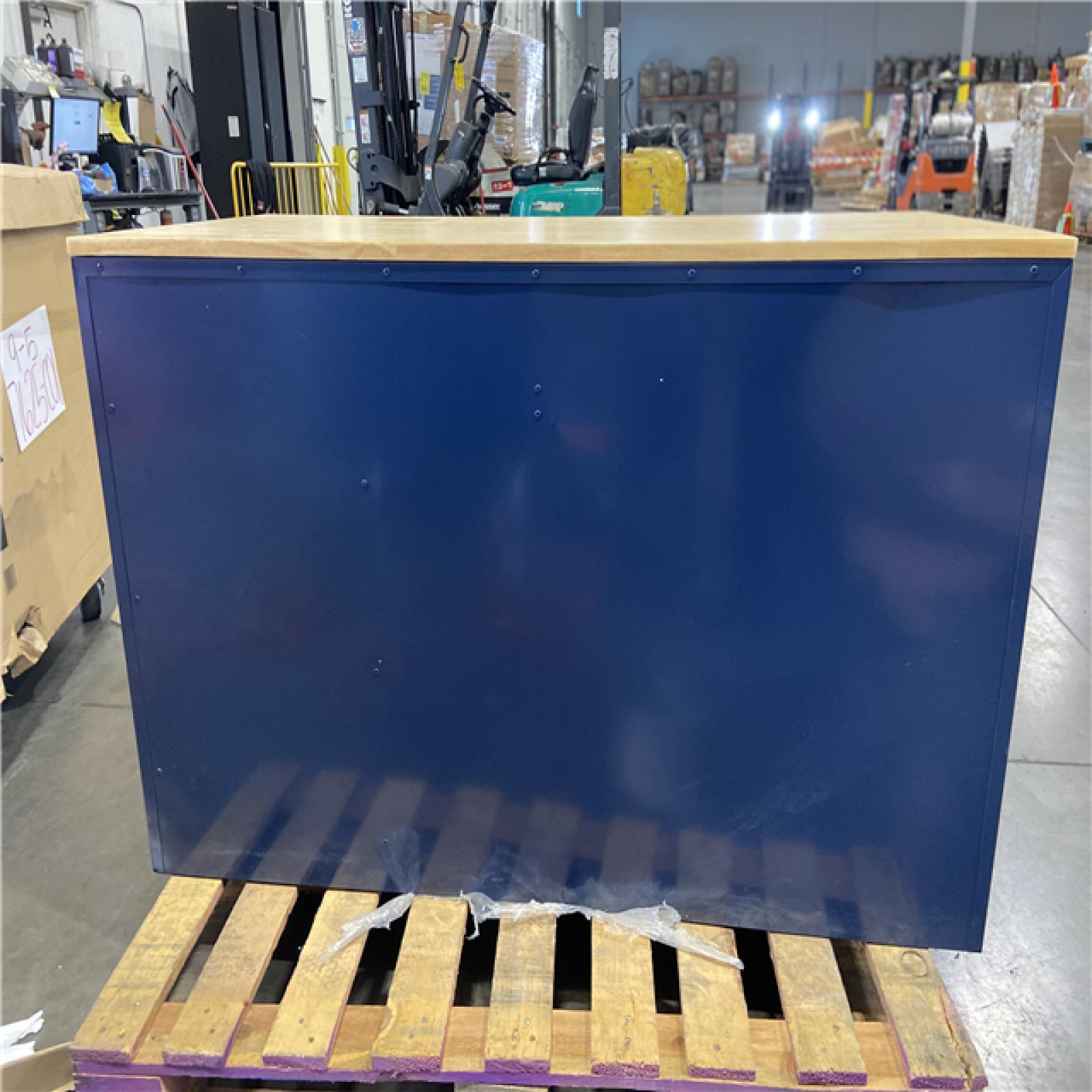DALLAS LOCATION - Husky 52 in. W x 25 in. D 10-Drawer Mobile Workbench Tool Chest with Solid Wood Work Top in Gloss Blue