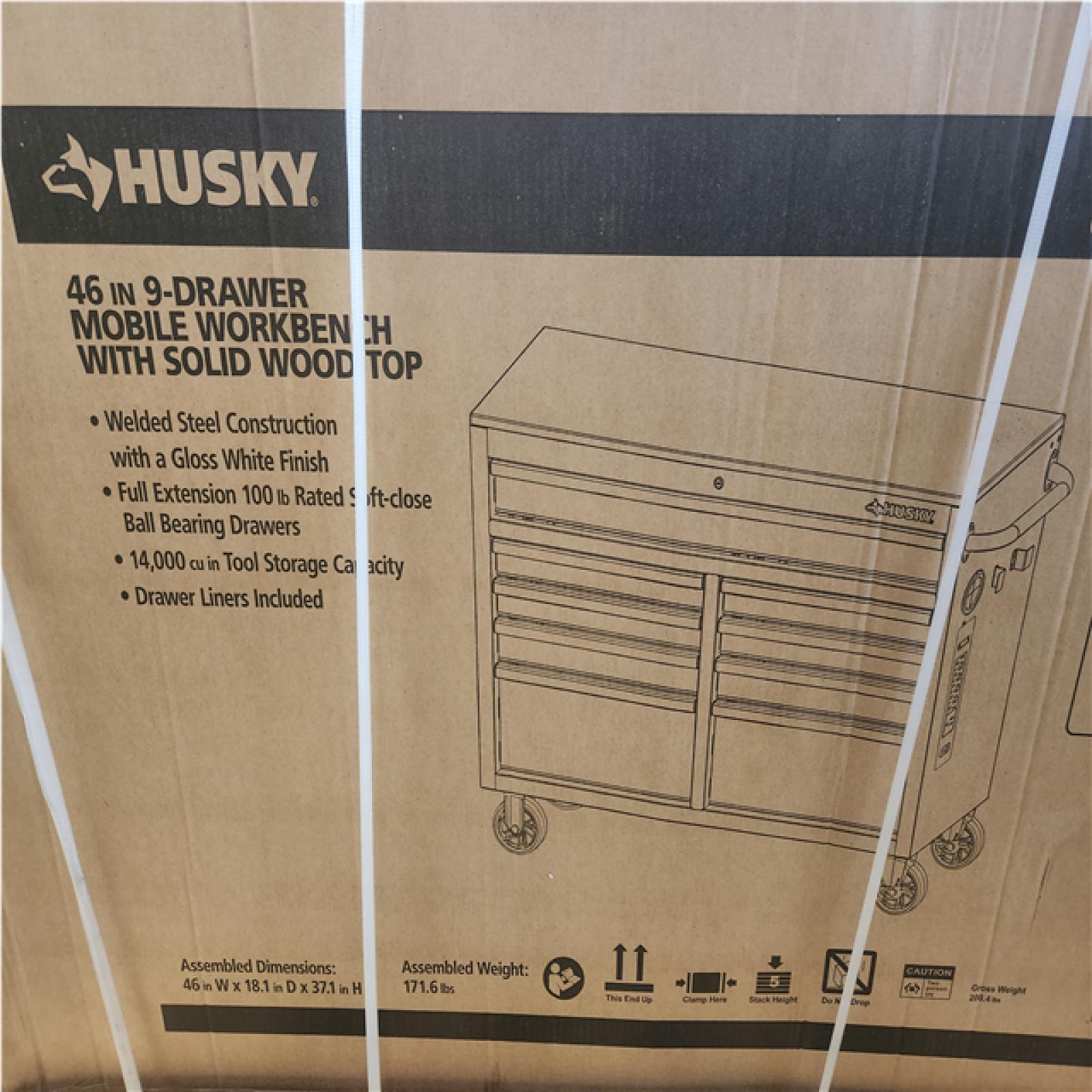 Phoenix NEW Husky Tool Storage 46 in. W x 18 in. D 9-Drawer Gloss White Mobile Workbench Cabinet