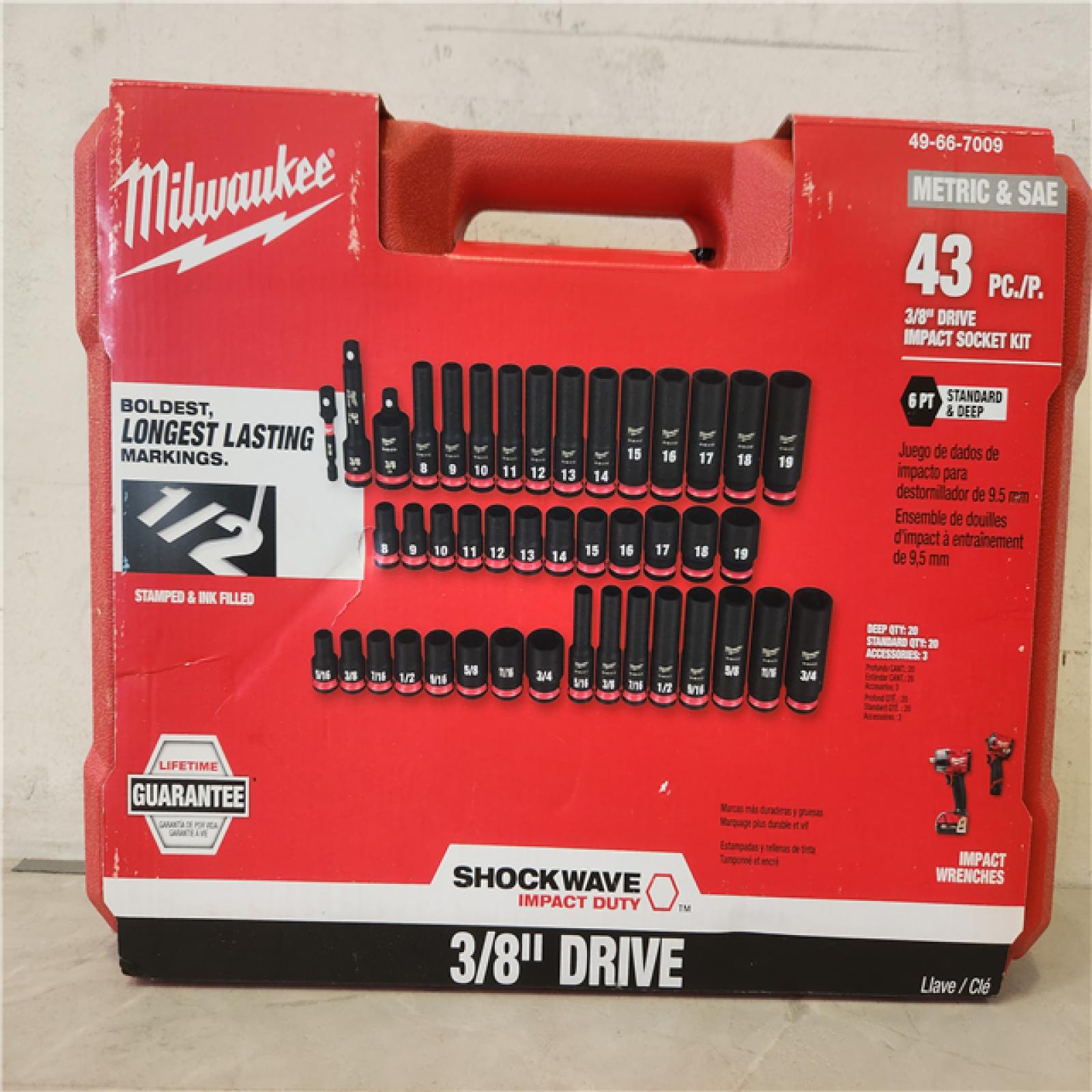 Phoenix NEW Milwaukee SHOCKWAVE 3/8 in. Drive SAE and Metric 6 Point Impact Socket Set (43-Piece) (SEALED)