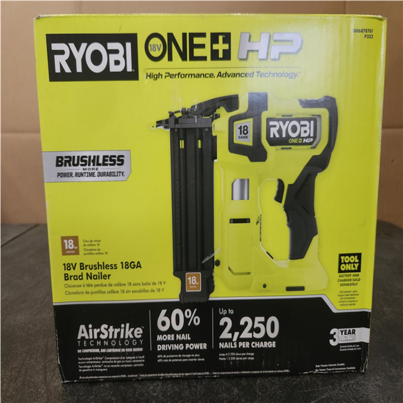 Phoenix NEW RYOBI ONE+ HP 18V 18-Gauge Brushless Cordless AirStrike Brad Nailer (Tool Only)