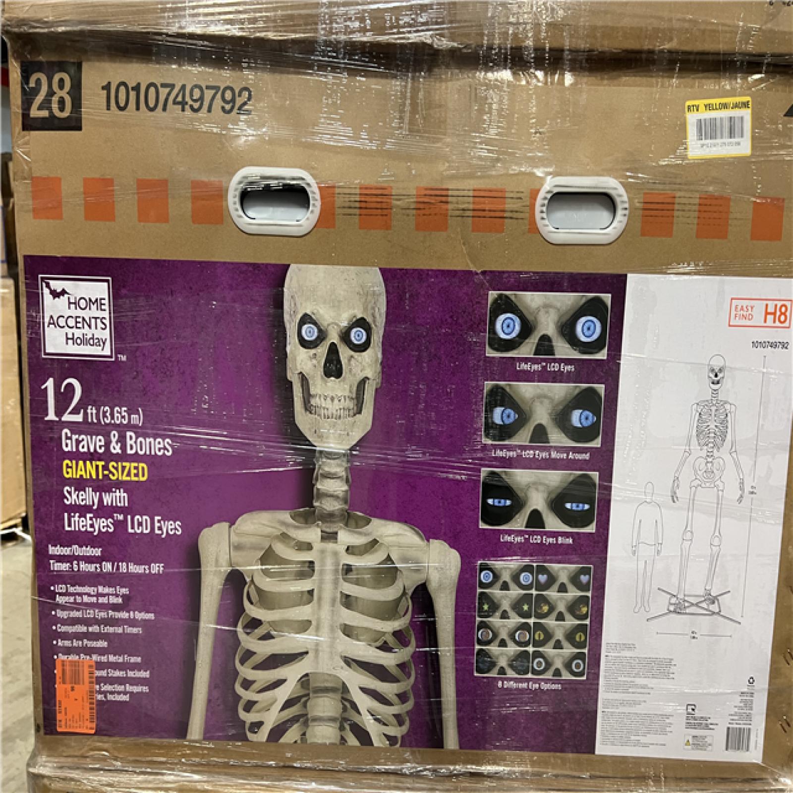 DALLAS LOCATION - AS-IS Home Accents Holiday 12 ft. Grave & Bones Giant-Sized Skelly with LifeEyes™ LCD Eyes H5