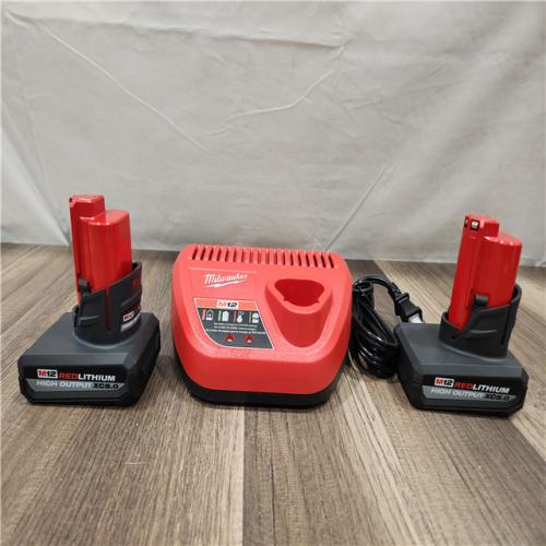 AS-IS- Milwaukee M12 12V Lithium-Ion XC High Output 5.0 Ah Battery Pack (2-Pack) Starter Kit with Charger