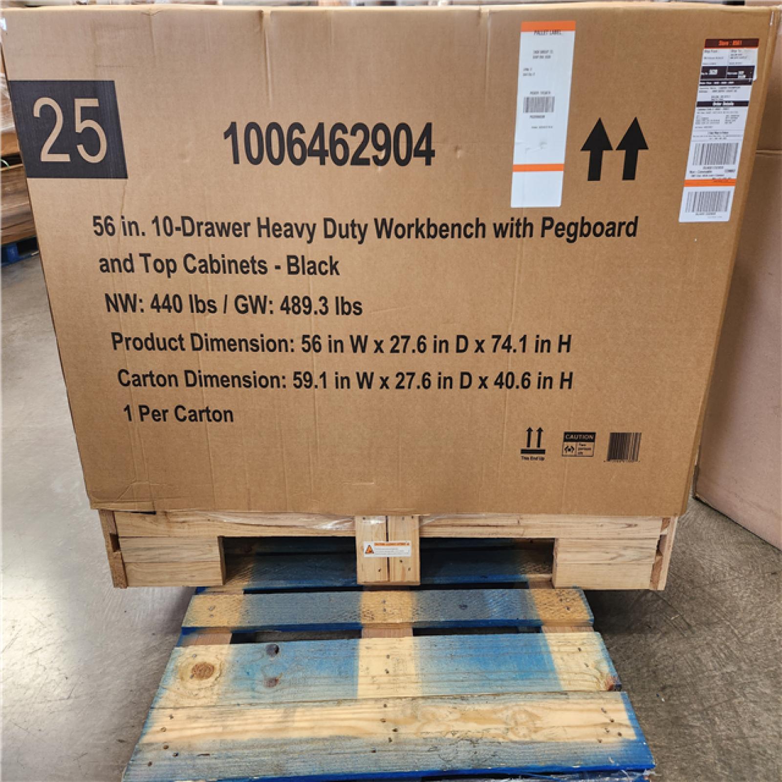 Phoenix NEW Husky 56 in. W x 27.6 in. D 10-Drawer Matte Black Heavy-Duty Mobile Workbench with Pegboard and Top Cabinets