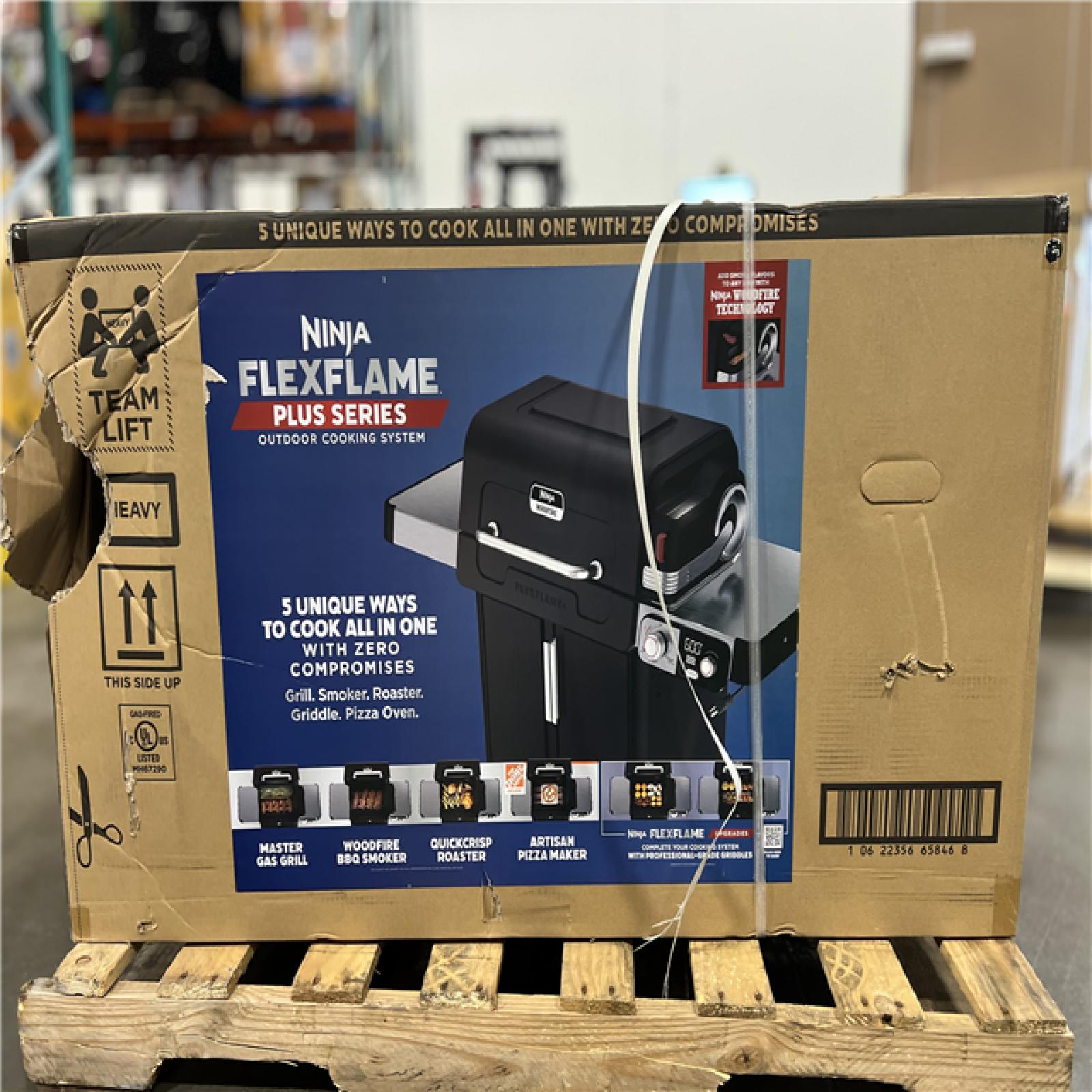 DALLAS LOCATION - NINJA FlexFlame Plus 3-Burner Outdoor Cooking System, 5-in-1 Propane and Electric Grill, Smoker, Roaster, Pizza Maker in Black