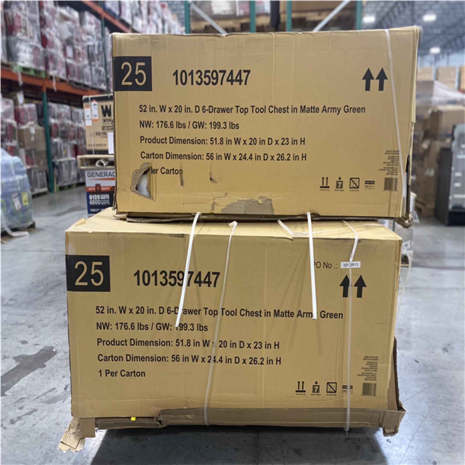 DALLAS LOCATION- HUSKY Heavy Duty 52 in. W 6-Drawer Matte Army Green Top Tool Chest PALLET (3 UNITS)