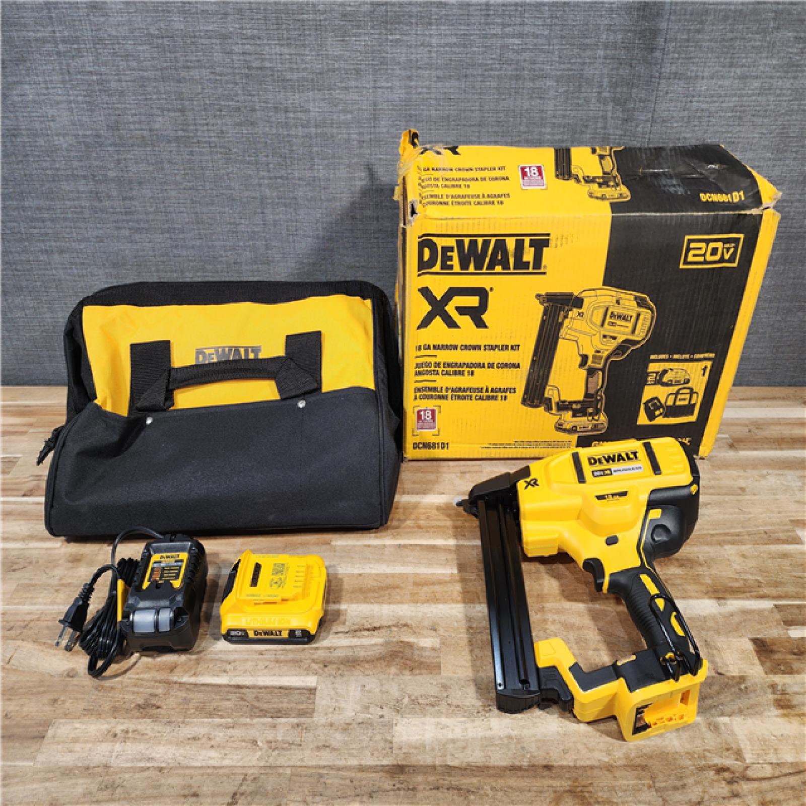 HOUSTON LOCATION - AS-IS DEWALT 20V MAX XR Lithium-Ion Cordless 18-Gauge Narrow Crown Stapler Kit