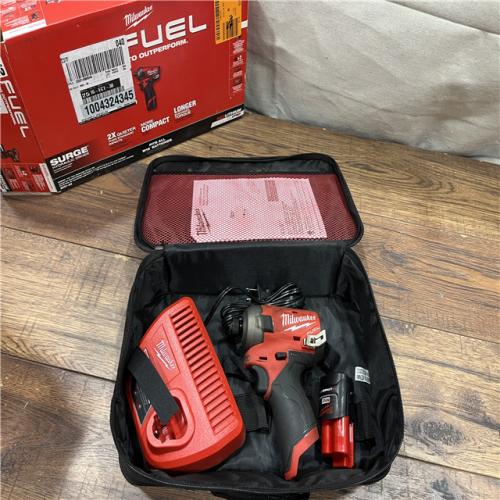 AS-IS M12 FUEL SURGE 12V Lithium-Ion Brushless Cordless 1/4 in. Hex Impact Driver Compact Kit W/Two 2.0Ah Batteries, Bag