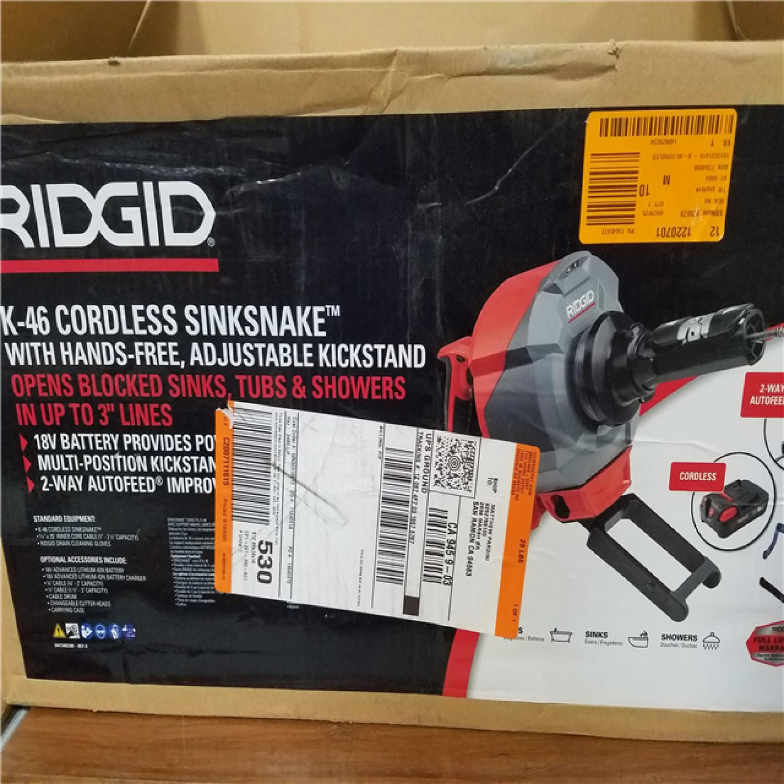 California NEW Ridgid K-46 Cordless Sinksnake with Hands-Free Adjustable Kickstand