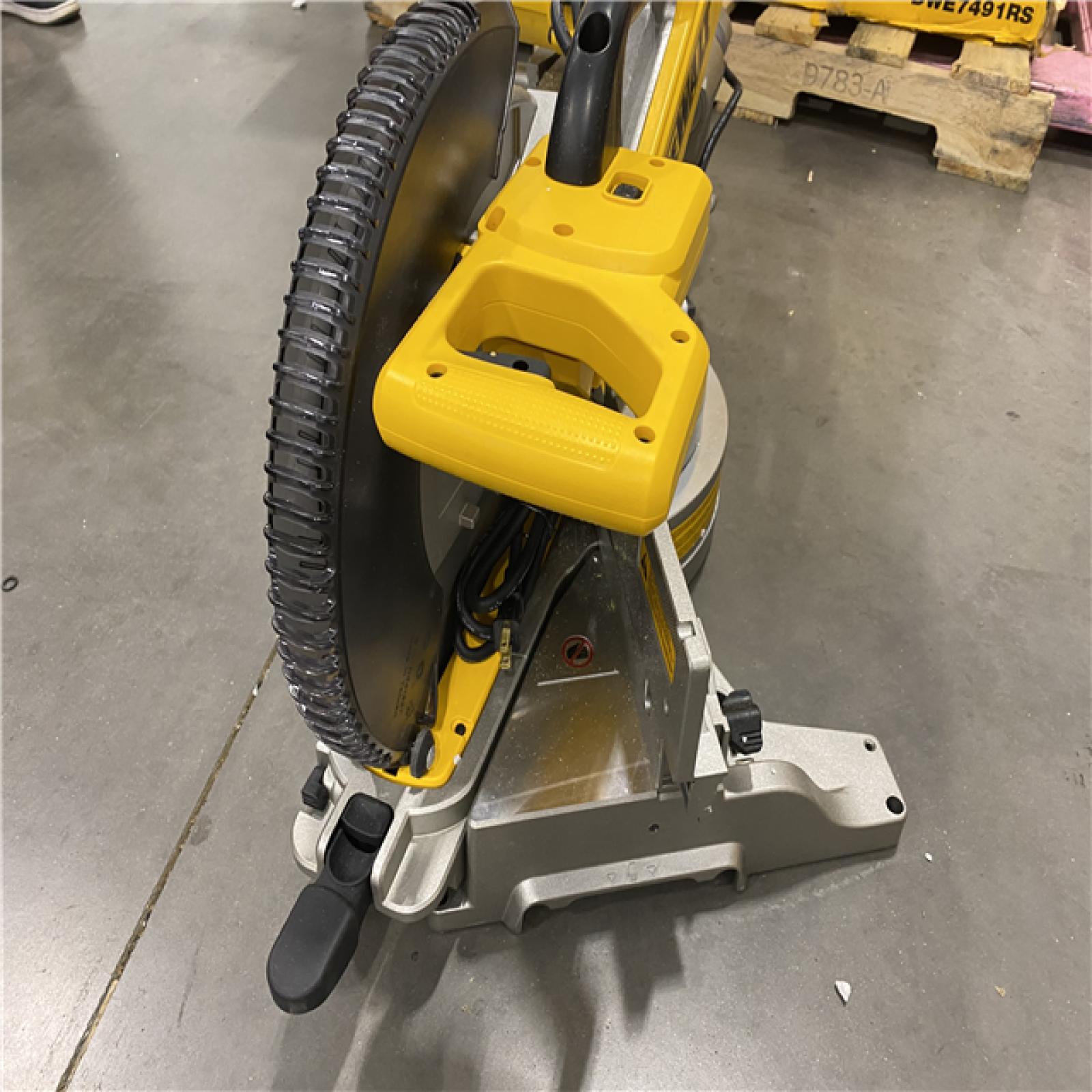 AS-IS DEWALT 15 Amp Corded 12 in. Double Bevel Sliding Compound Miter Saw with XPS Technology, Blade Wrench and Material Clamp