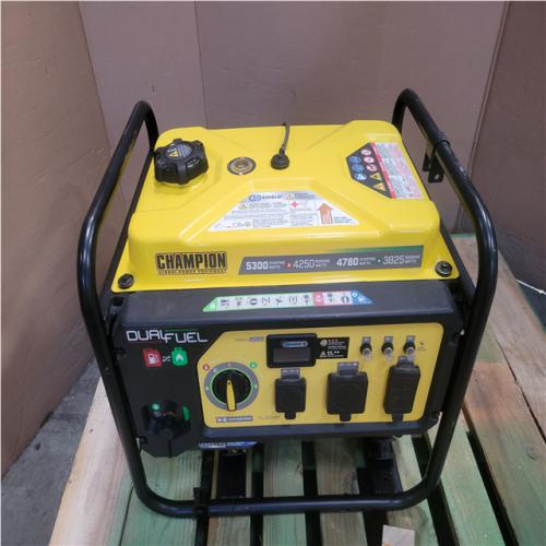 CALIFORNIA AS-IS CHAMPION 5 300 STARTING WATT 4 250 RUNNING WATT DUAL FUEL GENERATOR